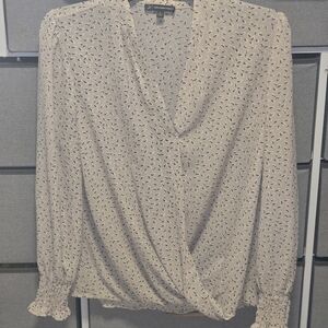 Adrianna Papell Beige Blouse with Black Pattern